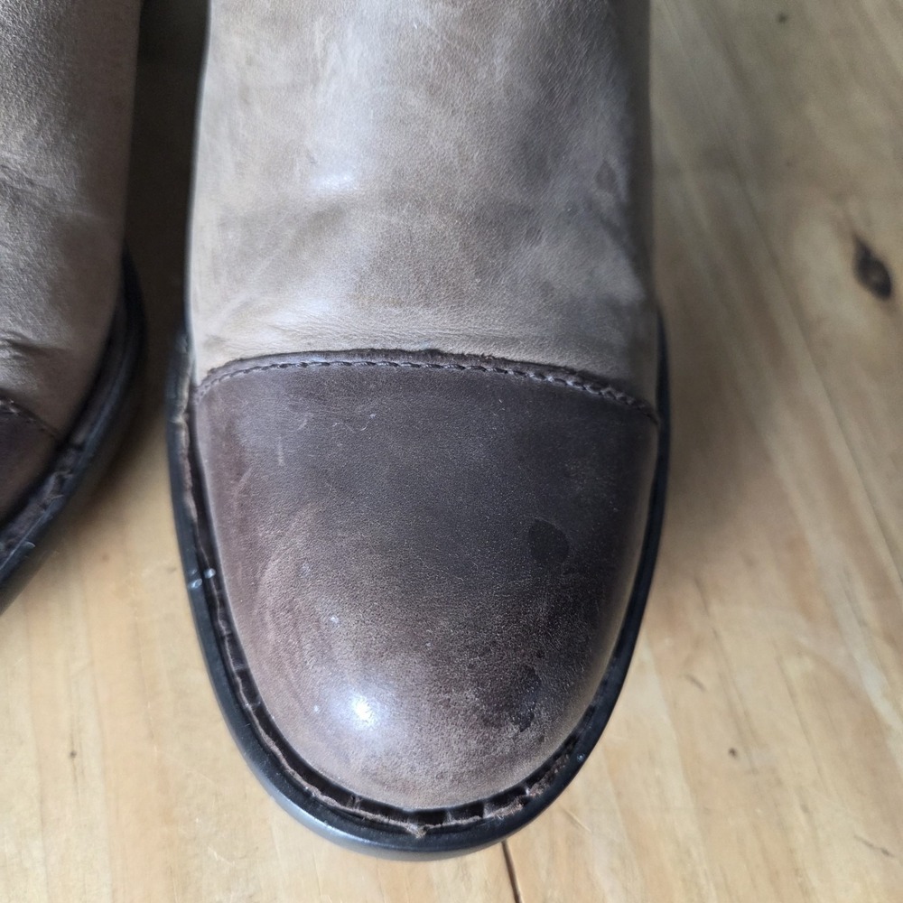 Born Size 9 M Brown Leather 2 Tone Zip Ankle Retro Boots Bootie Brogue Victorian - Picture 9 of 11